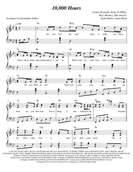 Free Sheet Music 10 000 Hours Piano Lyrics Chords