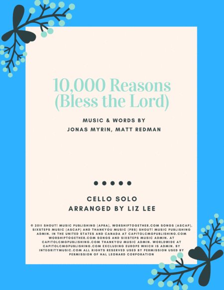 10 000 Reasons Bless The Lord Cello Sheet Music