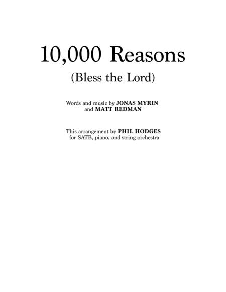 10 000 Reasons For Satb Piano And String Orchestra Sheet Music