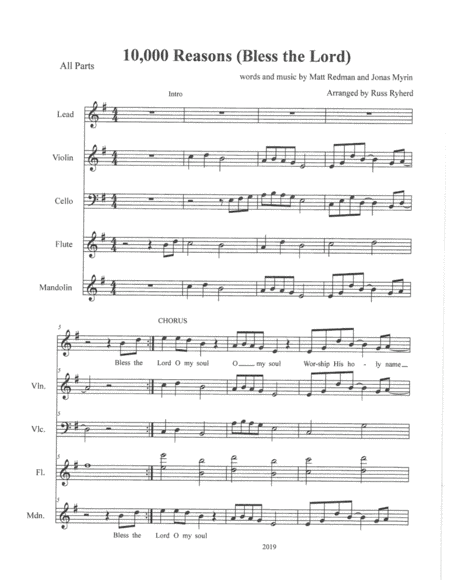 Free Sheet Music 10 000 Reasons String And Flute Ensemble