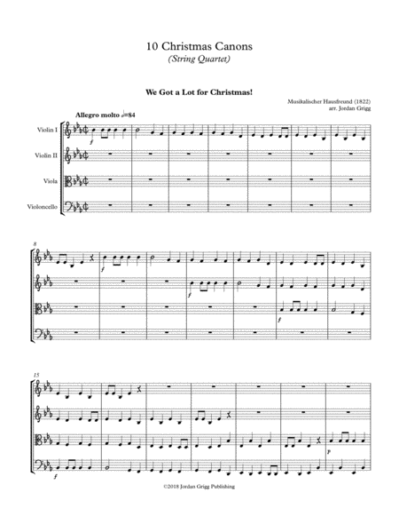 Free Sheet Music 10 Christmas Canons String Quartet