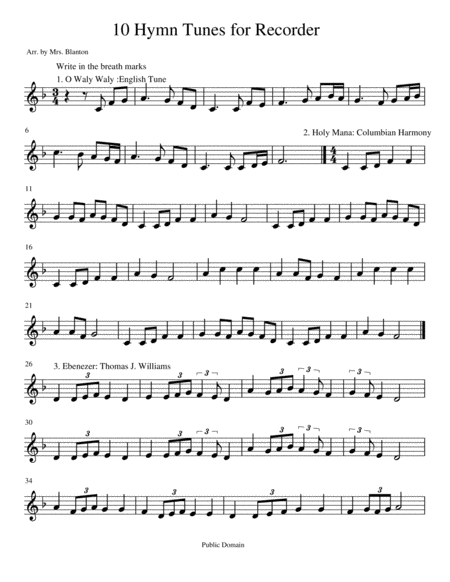 Free Sheet Music 10 Hymn Tunes For Recorder