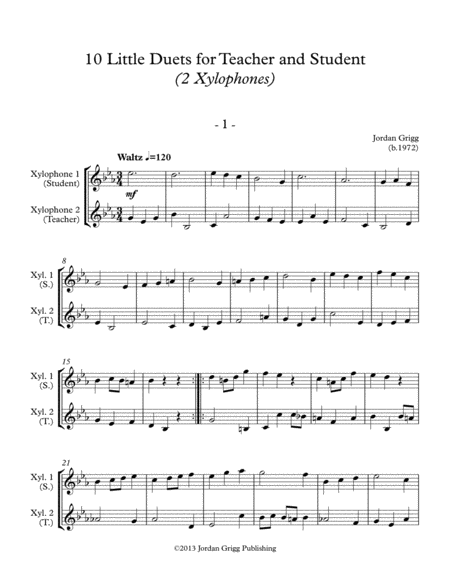 Free Sheet Music 10 Little Duets For Teacher And Student 2 Xylophones