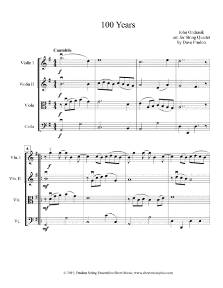 100 Years For String Quartet Sheet Music