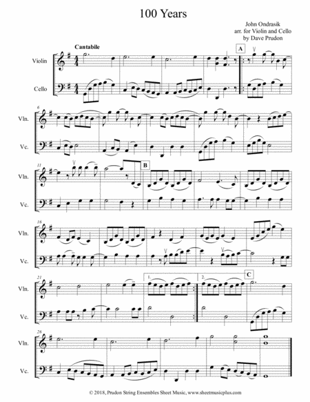 Free Sheet Music 100 Years For Violin And Cello