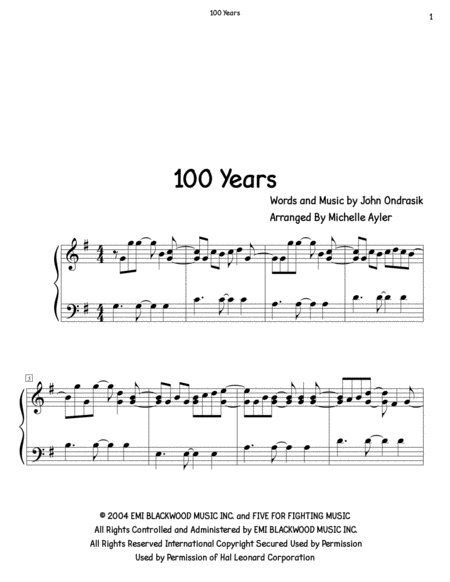 Free Sheet Music 100 Years Piano Solo