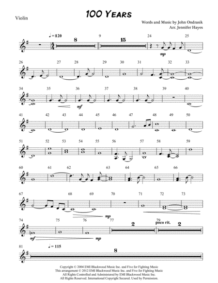 100 Years Violin Part Sheet Music