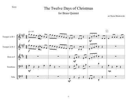 Free Sheet Music 12 Days Of Christmas Brass Quintet