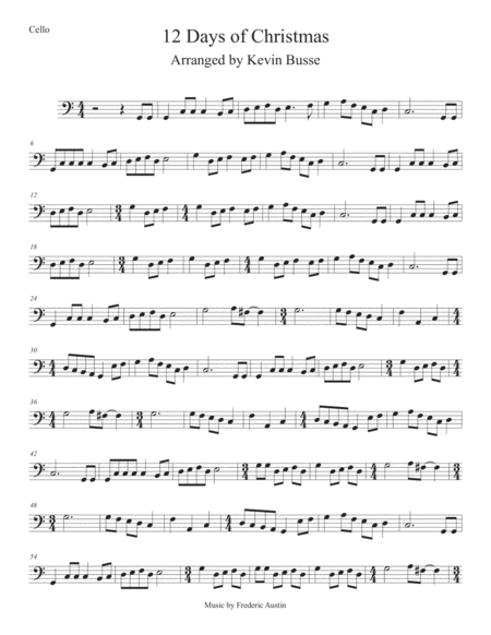 12 Days Of Christmas Easy Key Of C Cello Sheet Music