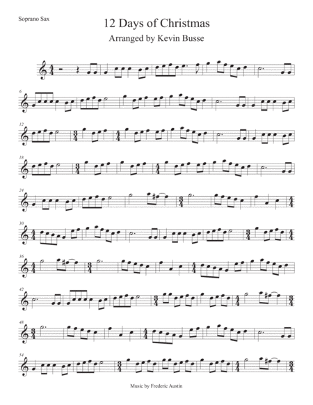 Free Sheet Music 12 Days Of Christmas Easy Key Of C Soprano Sax