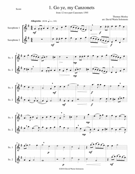 12 Easy Canzonets For Saxophone Duo Sheet Music