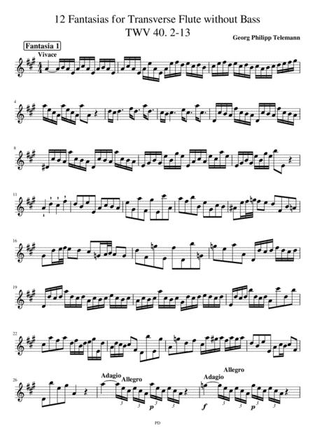 Free Sheet Music 12 Fantasias For Transverse Flute Without Bass Twv 40 2 13