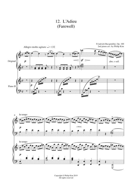 12 L Adieu Farewell 25 Progressive Studies Opus 100 For 2 Pianos Friedrich Burgmller Sheet Music