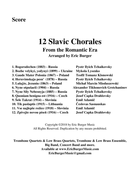 Free Sheet Music 12 Slavic Chorals From The Romantic Era For Trombone Or Low Brass Quartet