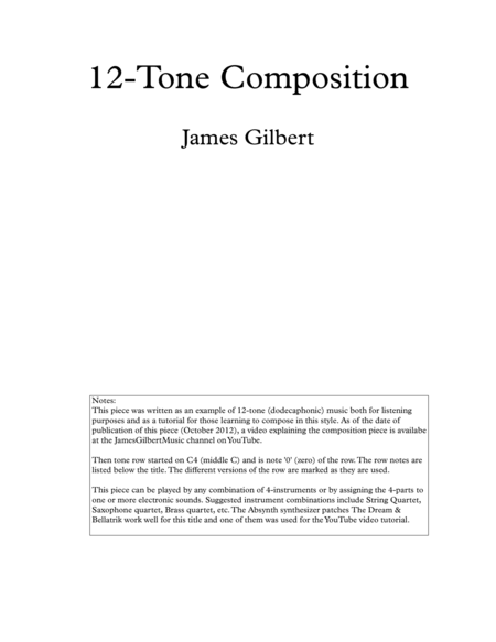 12 Tone Composition For 4 Instruments Ie045 Sheet Music