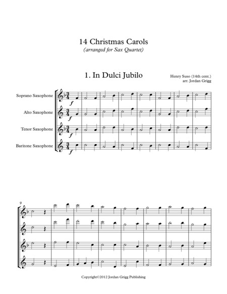 Free Sheet Music 14 Christmas Carols Arranged For Sax Quartet Satb