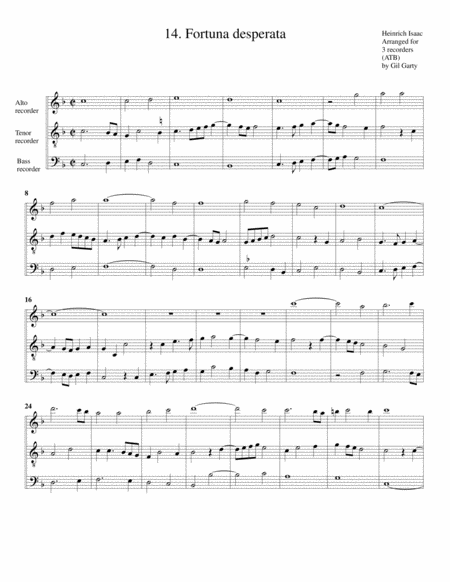 14 Fortuna Desperata Arrangement For 3 Recorders Sheet Music