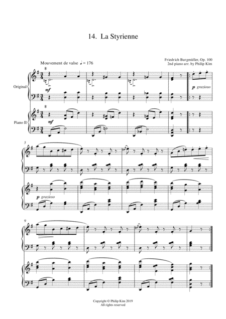 Free Sheet Music 14 La Styrienne 25 Progressive Studies Opus 100 For 2 Pianos Friedrich Burgmller