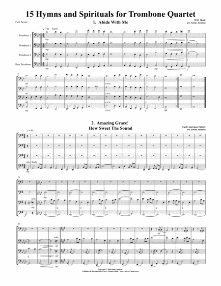 15 Hymns Spirituals For Trombone Quartet Bass Clef Edition Sheet Music