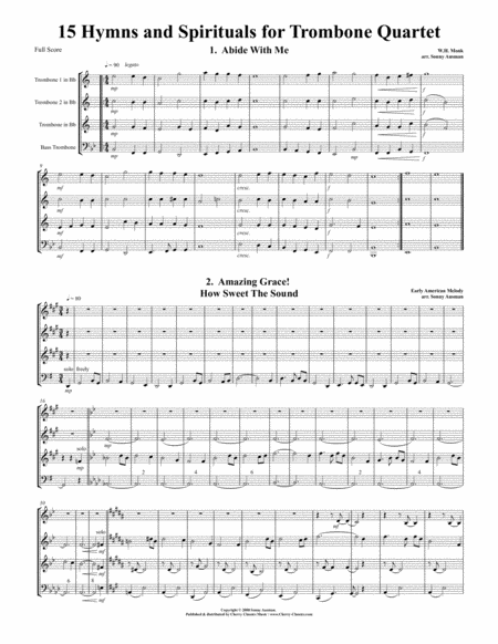 15 Hymns Spirituals For Trombone Quartet Bb Treble Clef Sheet Music