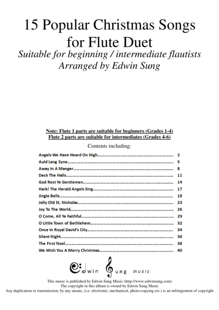 15 Popular Christmas Songs For Flute Duet Suitable For Beginning Intermediate Flautists Sheet Music