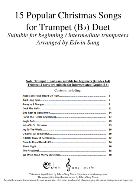 15 Popular Christmas Songs For Trumpet Bb Duet Suitable For Beginning Intermediate Trumpeters Sheet Music