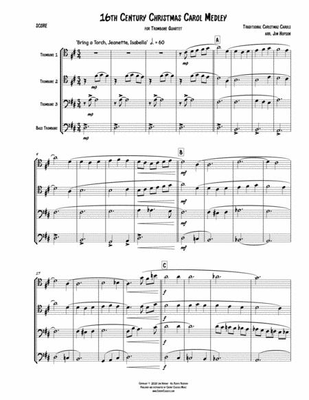 Free Sheet Music 16th Century Christmas Carol Medley For Trombone Quartet
