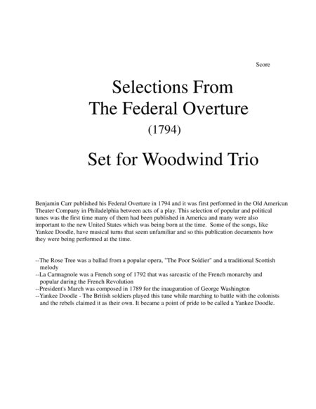 1794 Federal Overture For Flute Clarinet And Bassoon Trio Sheet Music