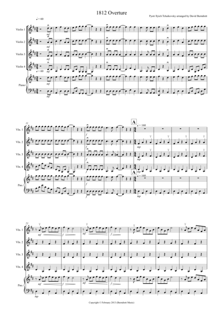 Free Sheet Music 1812 Overture For Violin Quartet