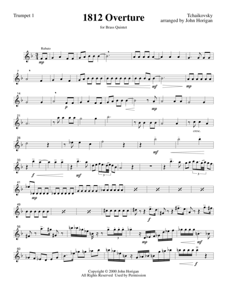Free Sheet Music 1812 Overture Trumpet 1 For Brass Quintet