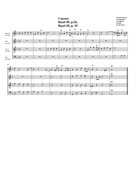 2 Canzoni A4 Arrangement For 4 Recorders Sheet Music