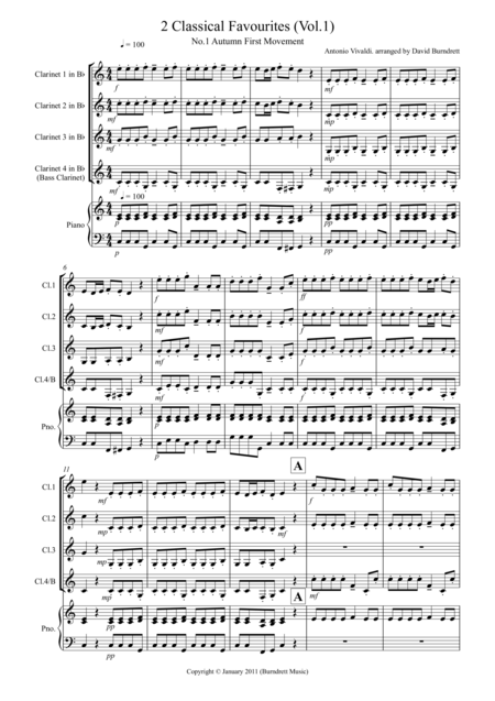 2 Classical Favourites For Clarinet Quartet Volume One Sheet Music