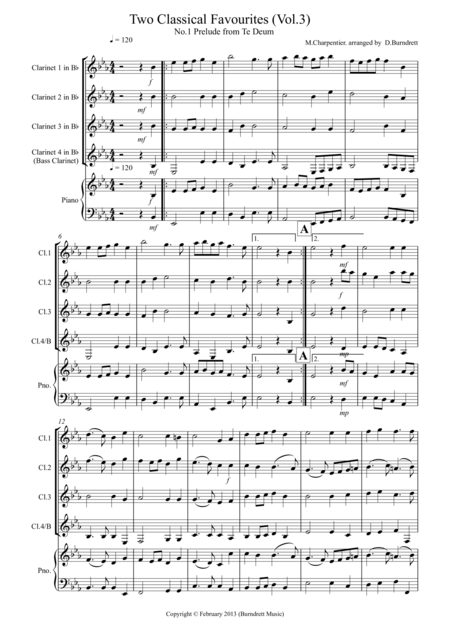 Free Sheet Music 2 Classical Favourites For Clarinet Quartet Volume Three