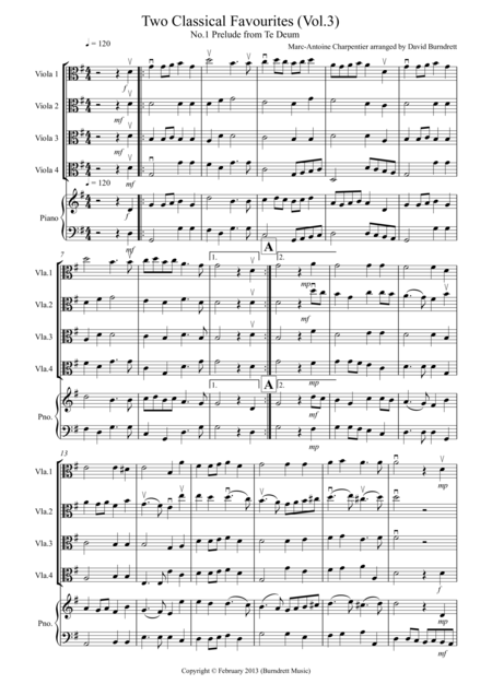 Free Sheet Music 2 Classical Favourites For Viola Quartet Volume Three
