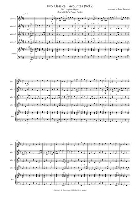 2 Classical Favourites For Violin Quartet Volume Two Sheet Music