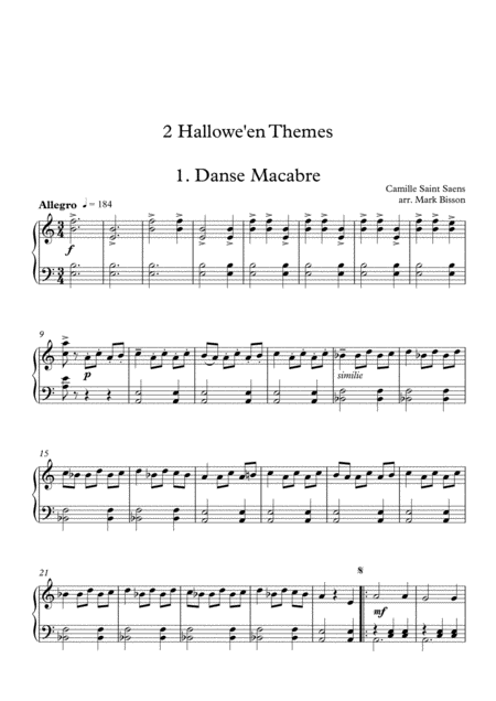 Free Sheet Music 2 Halloween Themes For Piano Solo Danse Macabre Hall Of The Mountain King