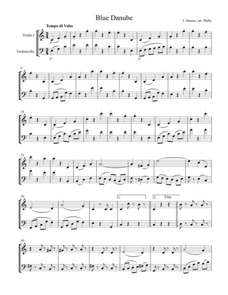 2 Strauss Waltzes For Violin Cello Duet Sheet Music