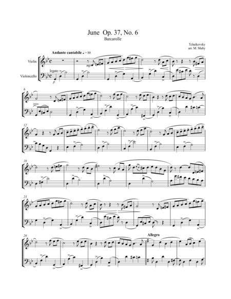 2 Violin Cello Duets By Tchaikovsky Sheet Music