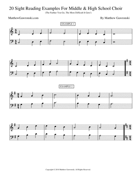 20 Sight Reading Examples Intermediate Middle School High School Sheet Music