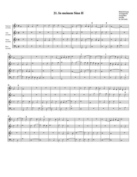 Free Sheet Music 21 In Meinem Sinn Ii Arrangement For 4 Recorders