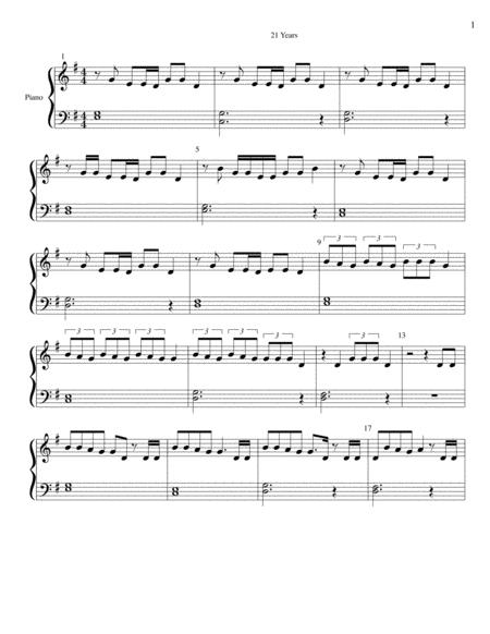 21 Years Easy Piano Sheet Music