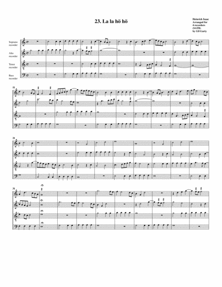 Free Sheet Music 23 La La H H Arrangement For 4 Recorders