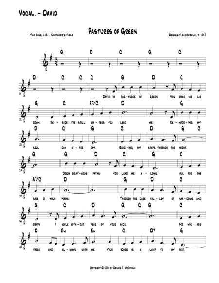 Free Sheet Music 23rd Psalm Pastures Of Green David From The Kings Act 1 Song 11