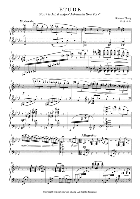 24 Etudes No 17 In A Flat Major Autumn In New York Sheet Music