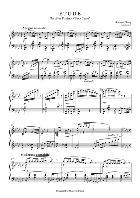 Free Sheet Music 24 Etudes No 18 In F Minor Folk Tune