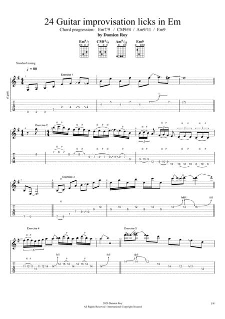 24 Improvisation Guitar Licks In Em Sheet Music