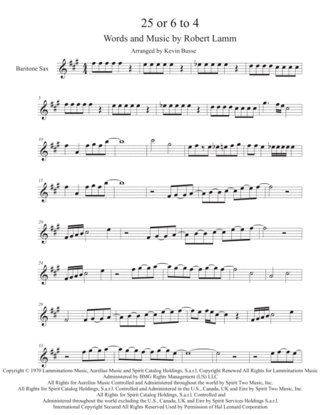 25 Or 6 To 4 Bari Sax Gtr Solo Incl Sheet Music