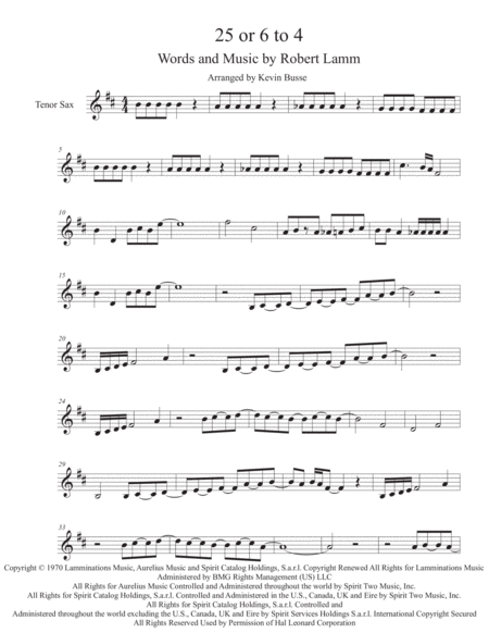 Free Sheet Music 25 Or 6 To 4 Tenor Sax Gtr Solo Incl