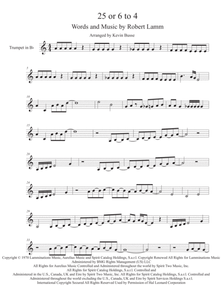 Free Sheet Music 25 Or 6 To 4 Trumpet Gtr Solo Incl