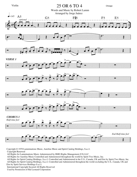 25 Or 6 To 4 Violin Sheet Music